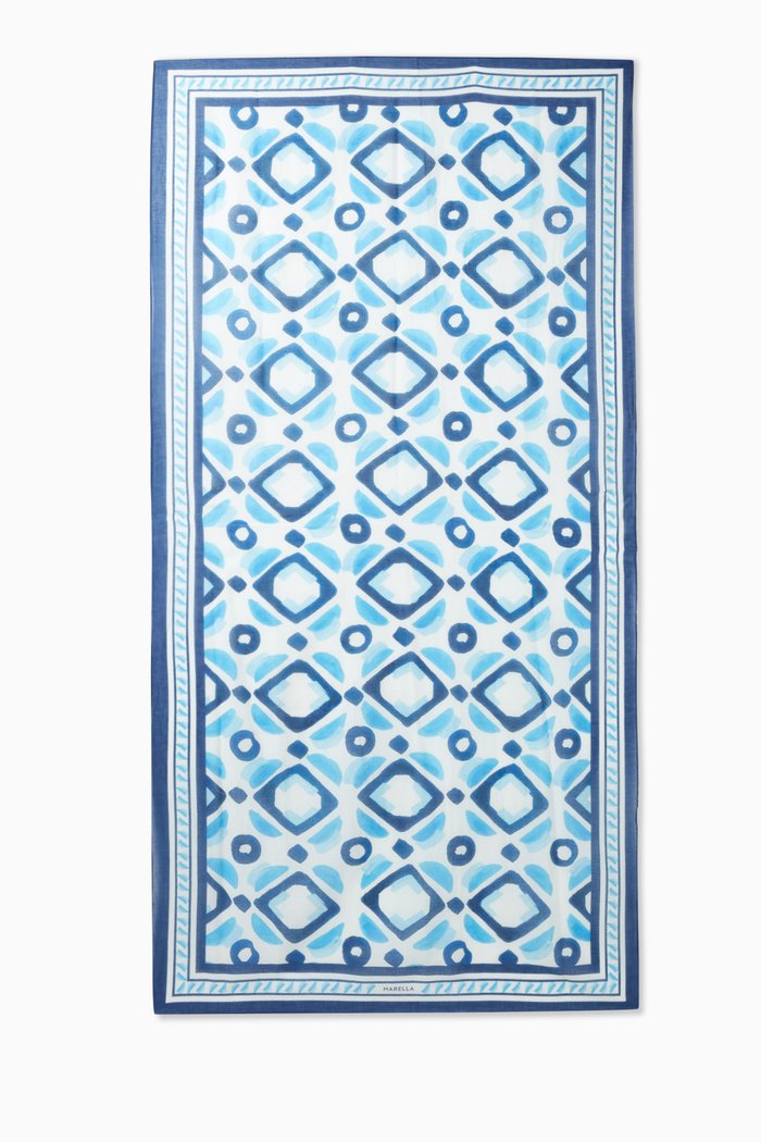

Cometa Printed Scarf in Cotton, Blue
