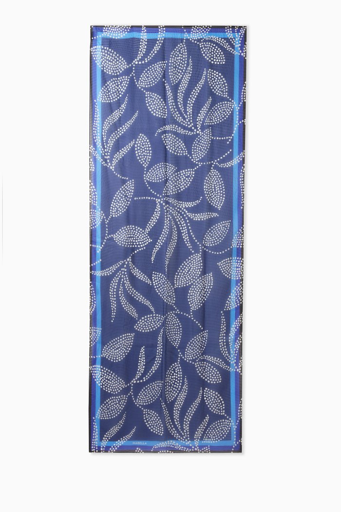 

Gina Printed Scarf in Silk, Blue