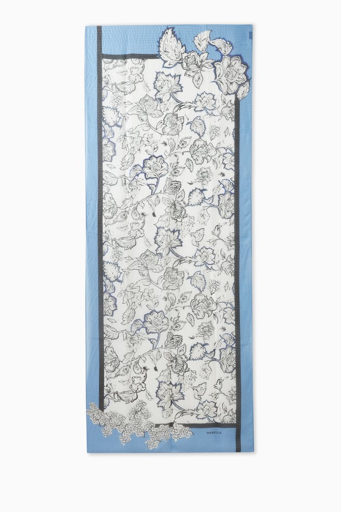 

Gina Printed Scarf in Silk, Blue