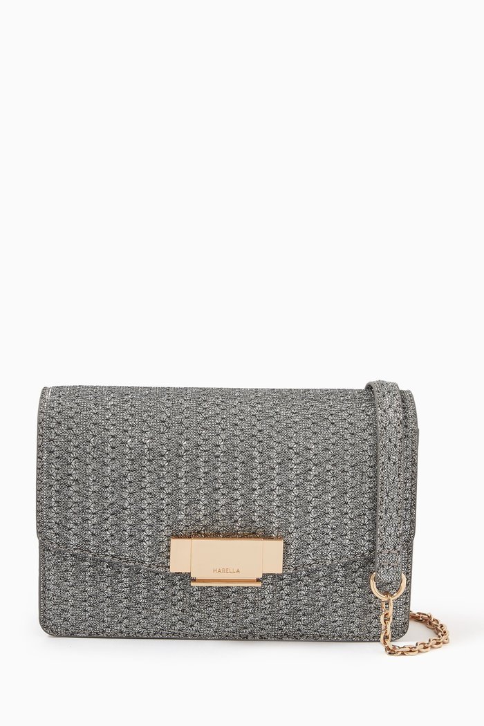 

Azzorre Flap-over Shoulder Bag in Raffia, Silver