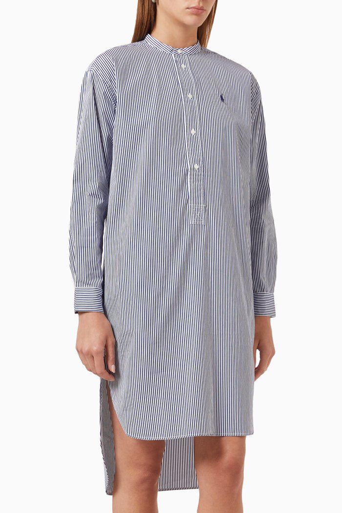

Striped Day Dress in Cotton, Blue