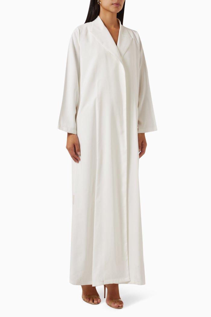 

Peak Lapel Jacket Abaya in Crush Cotton, Neutral