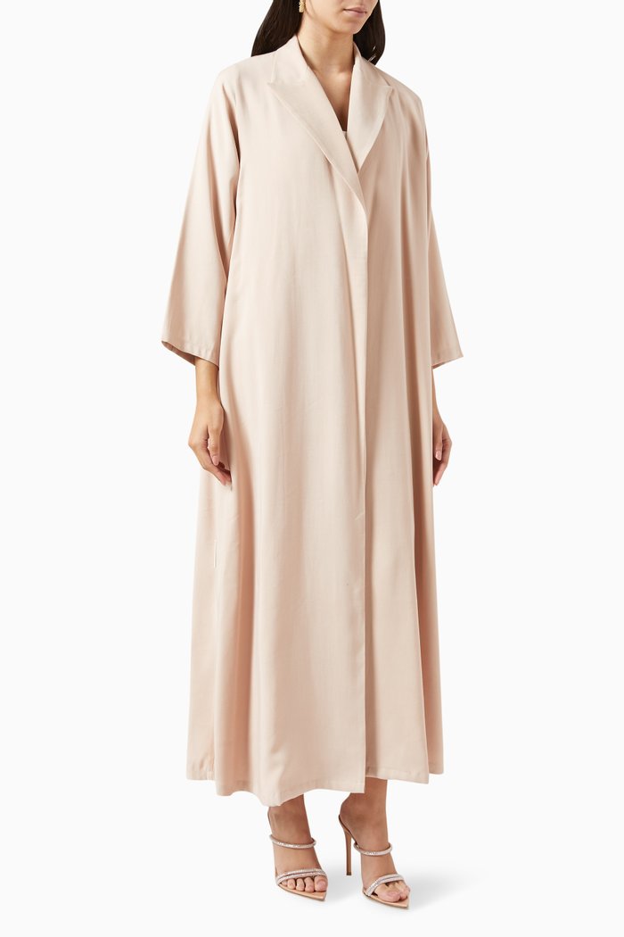 

Peak Lapel Jacket Abaya in Crush Cotton, Neutral