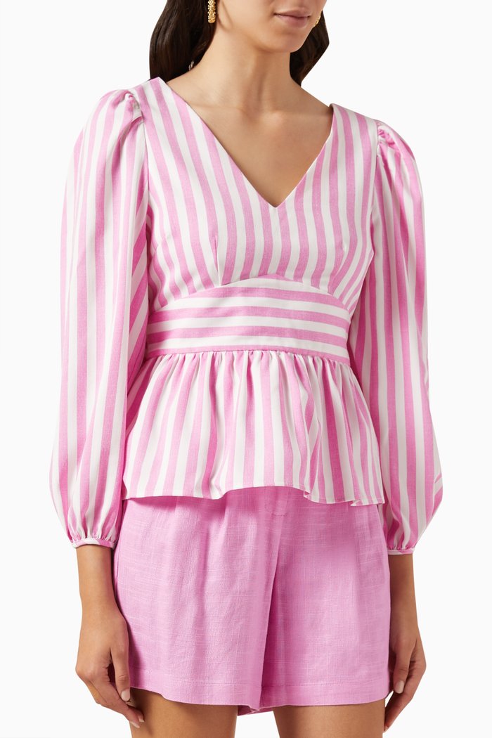 Yasplaza Stripe Pattern Top, Pink