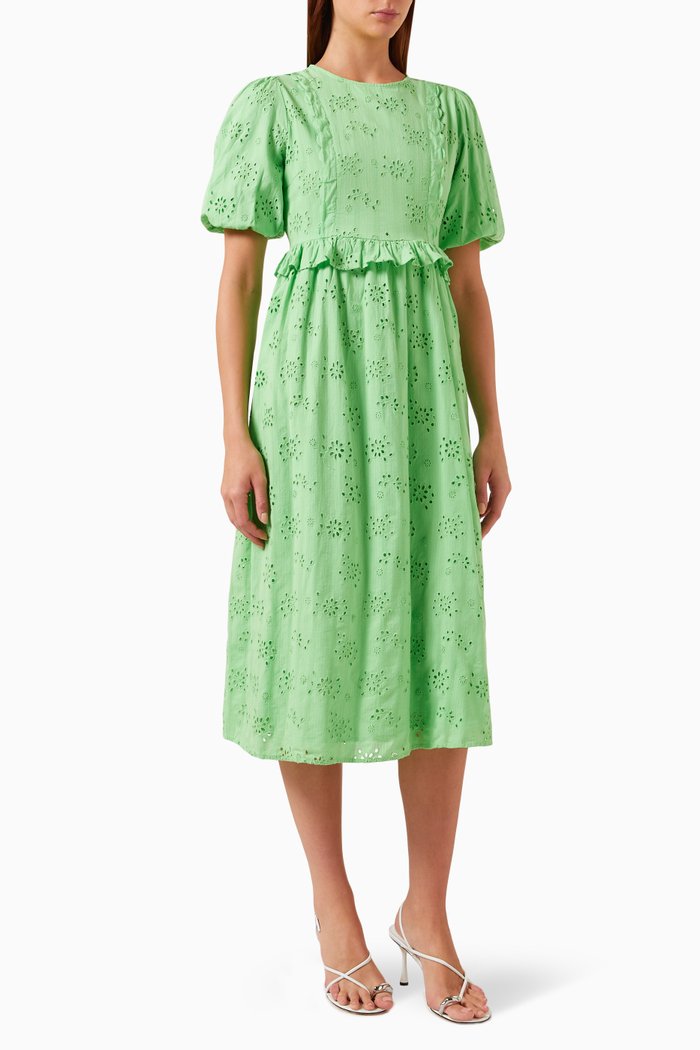 

Yassumanna Broderie Anglaise Midi Dress in Cotton, Green
