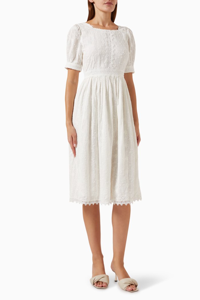 

Yaskimberly Embroidered Midi Dress in Cotton, Neutral