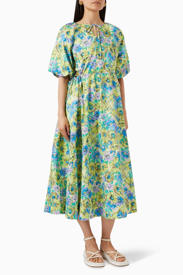 

Yaslomisa Floral iMidi Dress in Cotton, Yellow