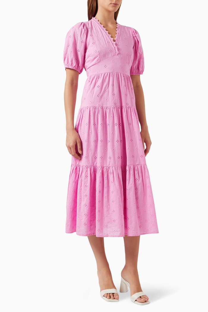

Yaslivista Broderie Anglaise Midi Dress in Cotton, Pink