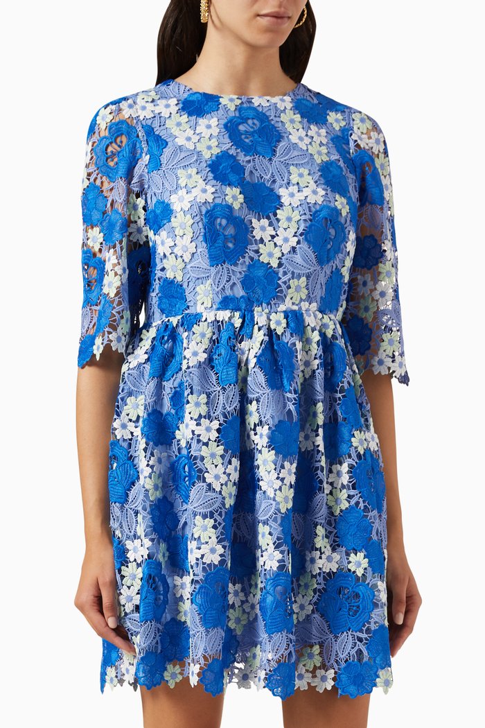 

Yaslacedaze Floral Embroidery Mini Dress, Blue