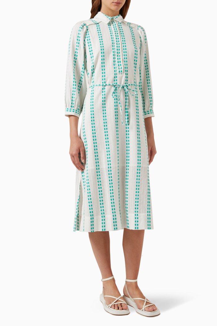 

Yasvalara Embroidered Midi Shirt Dress in Cotton-blend, Neutral