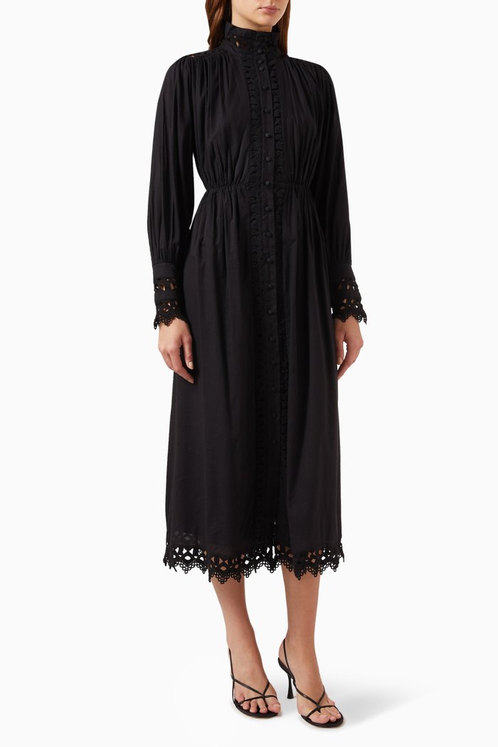 Yastrima Midi Shirt Dress in Organic Cotton, Black