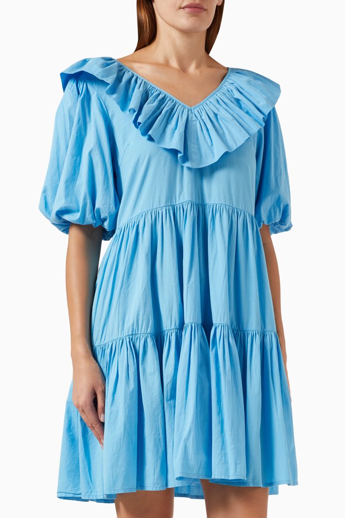 

Yasmossa Tiered Mini Dress in Organic Cotton, Blue