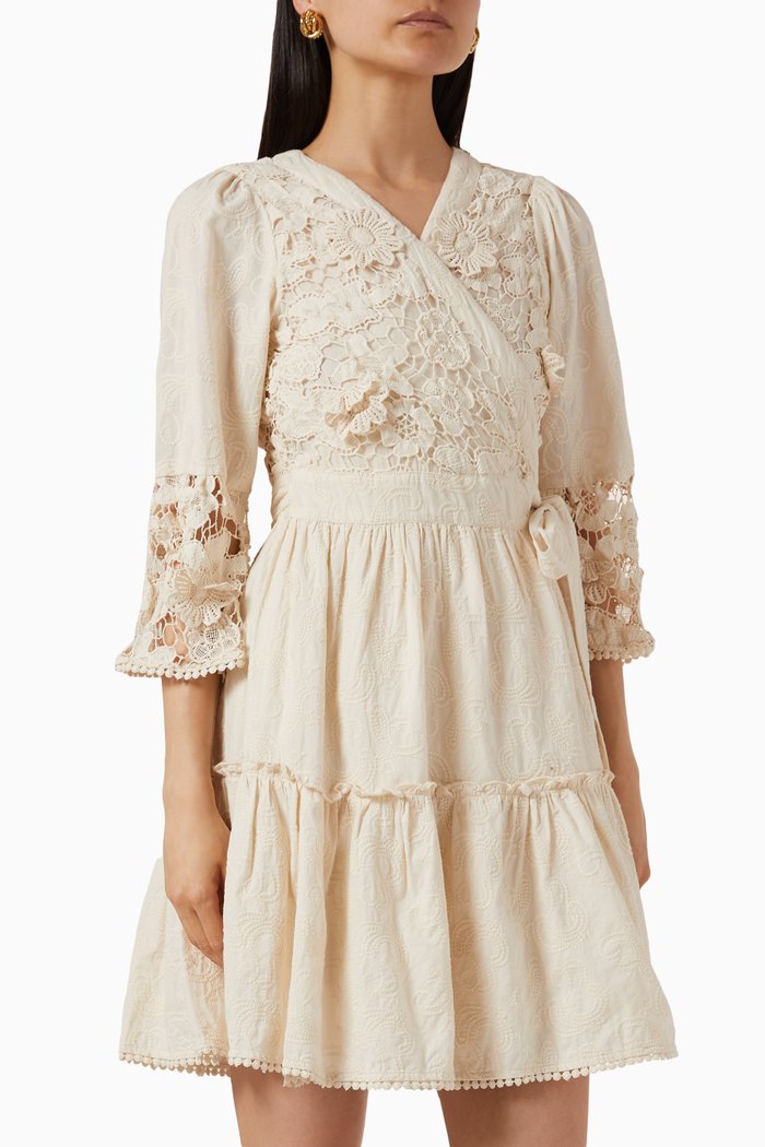 

Yasaspar Mini Dress in Lace, Neutral
