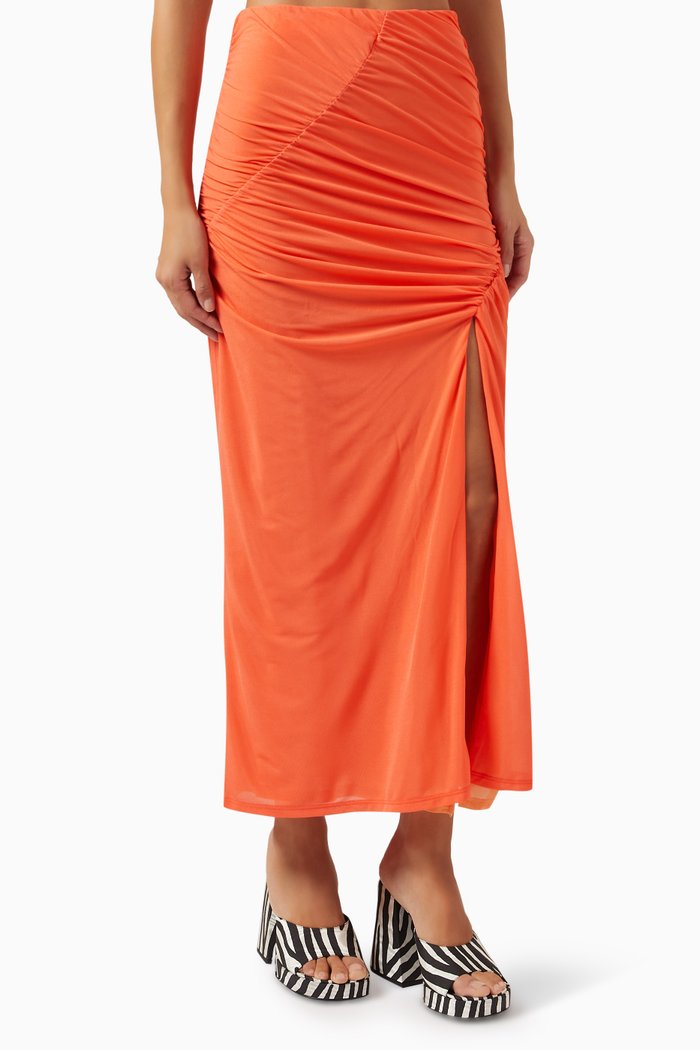 

Mesh Swizzy Maxi Skirt in Polyester, Orange