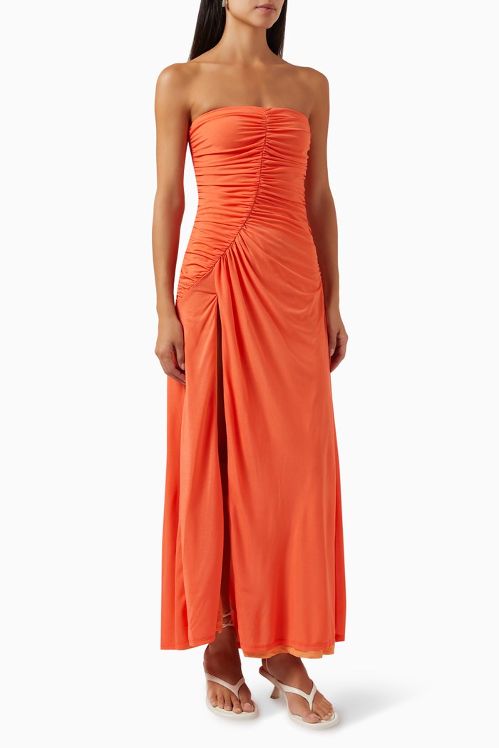 

Mesh Swizzle Maxi Dress in Polyester, Orange