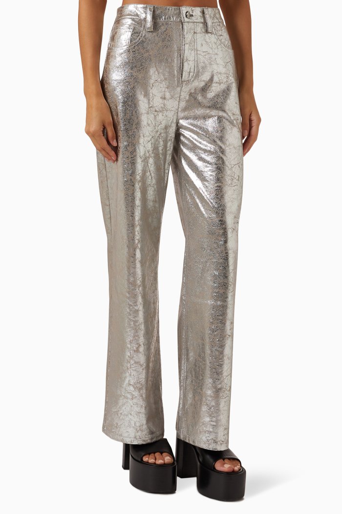 

Fizzy Straight-leg Pants in Vegan Leather, Silver