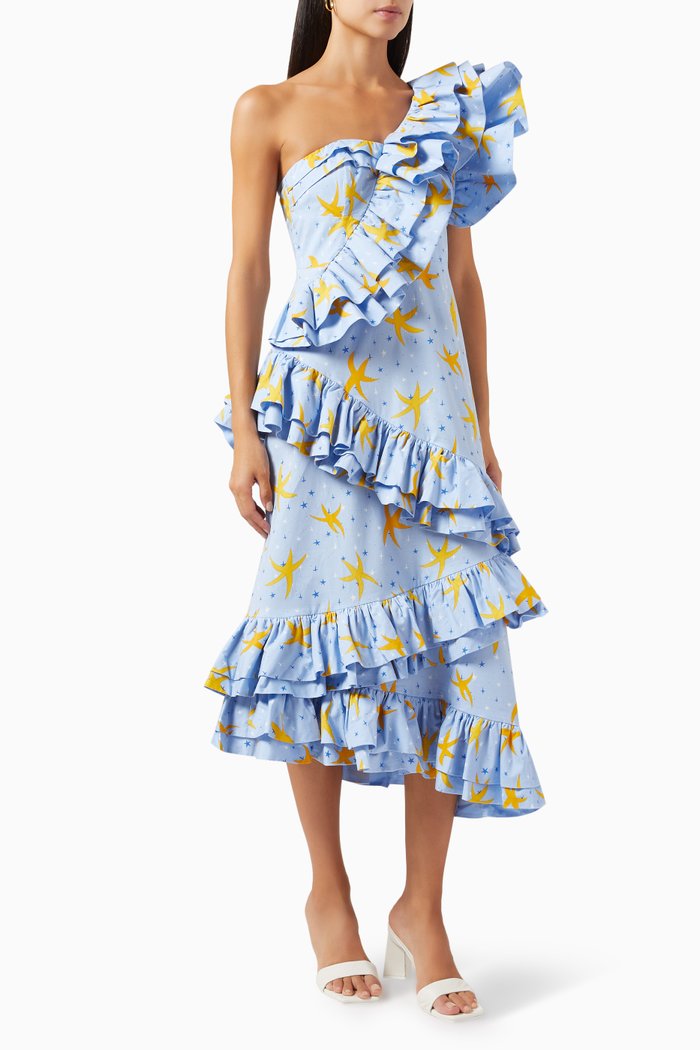 

Coraline Ruffled Midi Dress, Blue