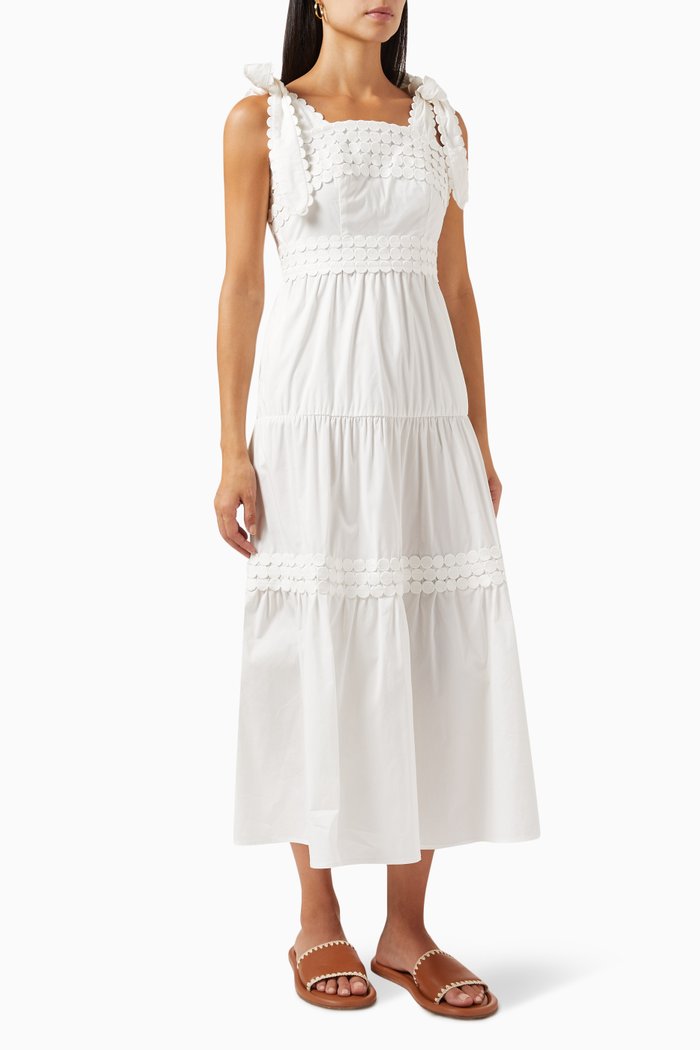 

Sereia Tiered Midi Dress in Cotton, White