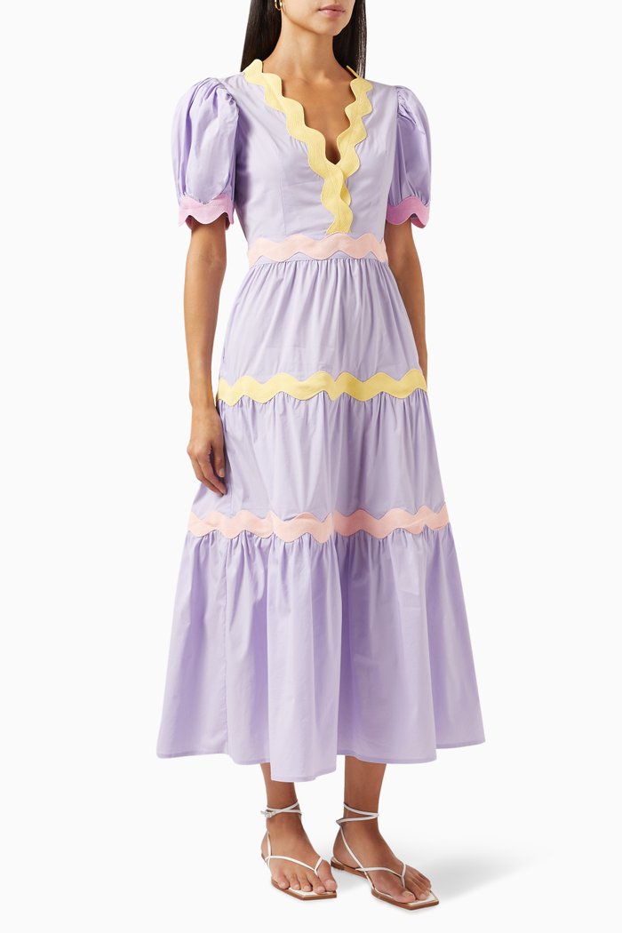 Aqua Scallop-trimmed Midi Dress, Purple