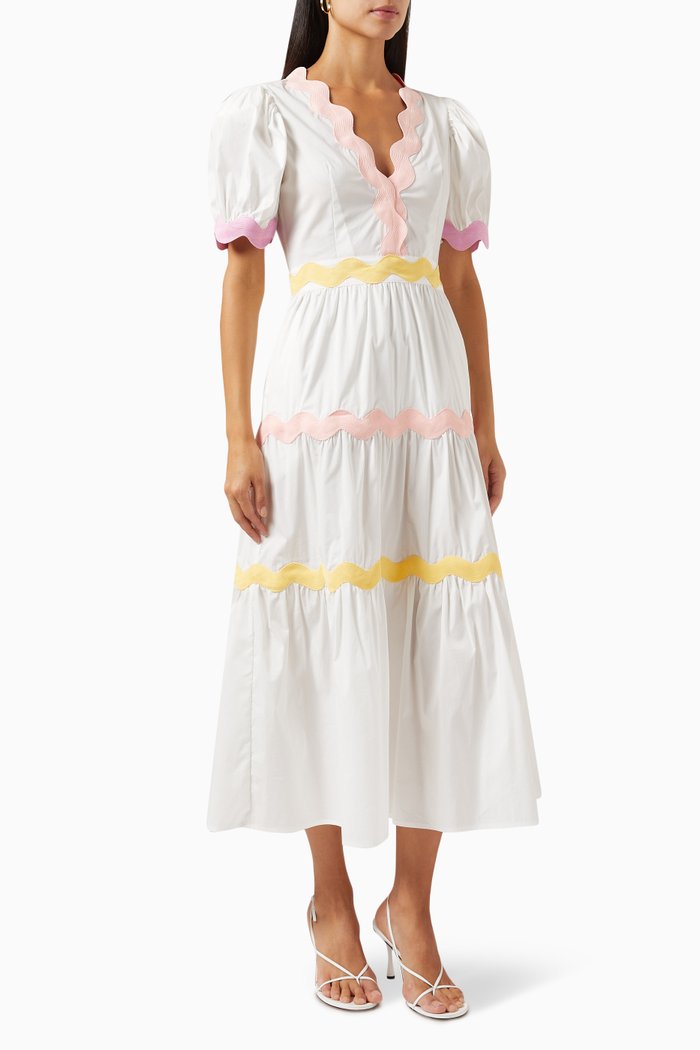 

Aqua Scallop-trimmed Midi Dress, White