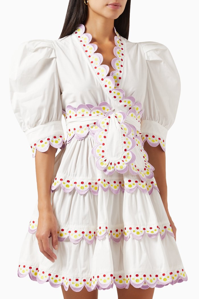

Celeste Embroidered Wrap Mini Dress, White