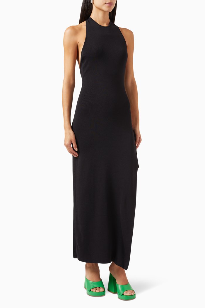 

Junjo Knit Halter neck Maxi Dress in Viscose, Black