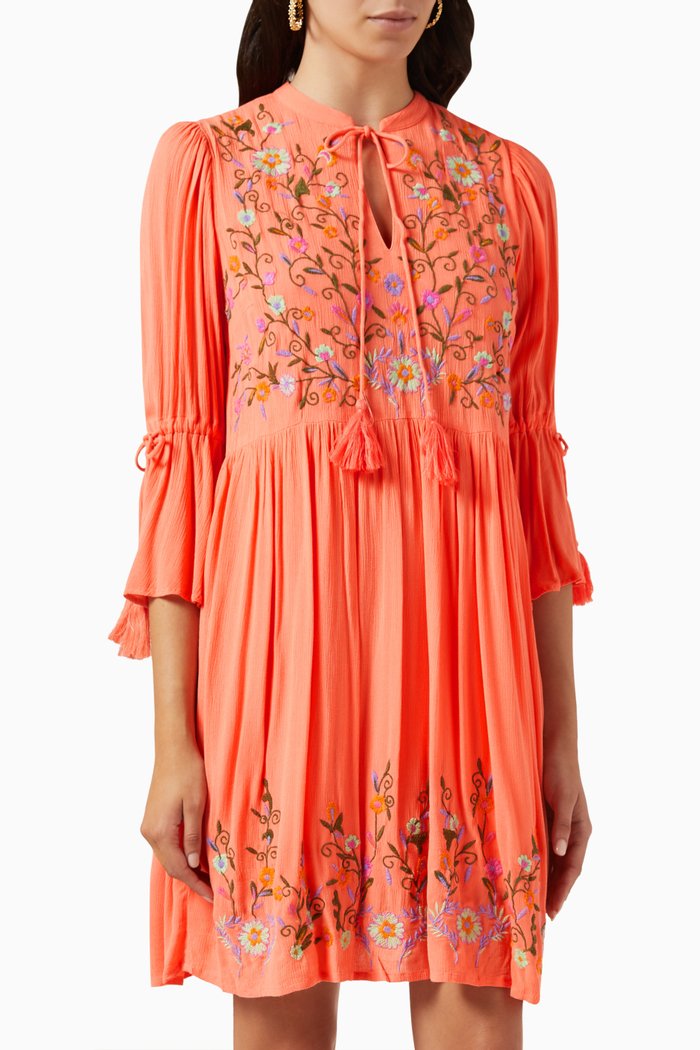 

Yaschella Embroidered Tunic Dress in Viscose, Orange