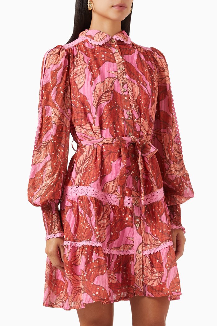Yasacacia Printed Mini Dress in Recycled Lurex-blend, Pink