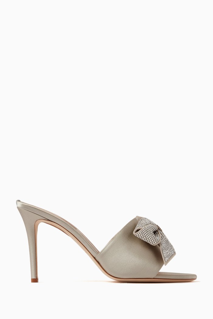 Amna 90 Mules in Satin, Grey