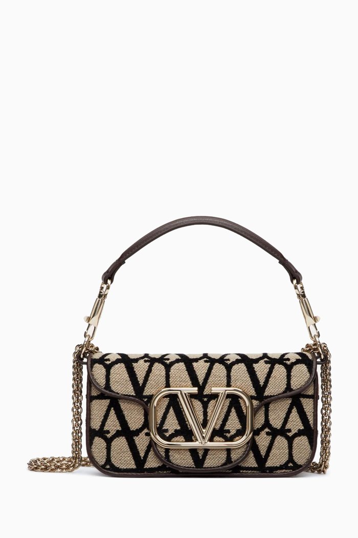 Valentino Garavani Small Locò Toile Iconographe Shoulder Bag in Cotton blend, Brown