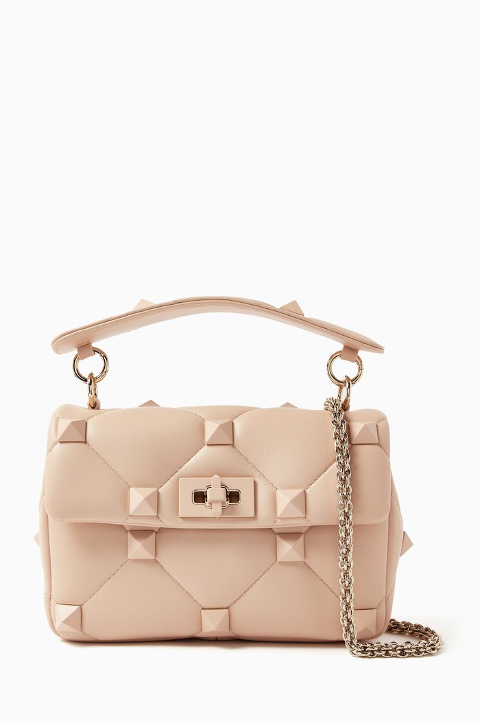 

Valentino Garavani Medium Rockstud Shoulder Bag in Quilted Leather, Neutral