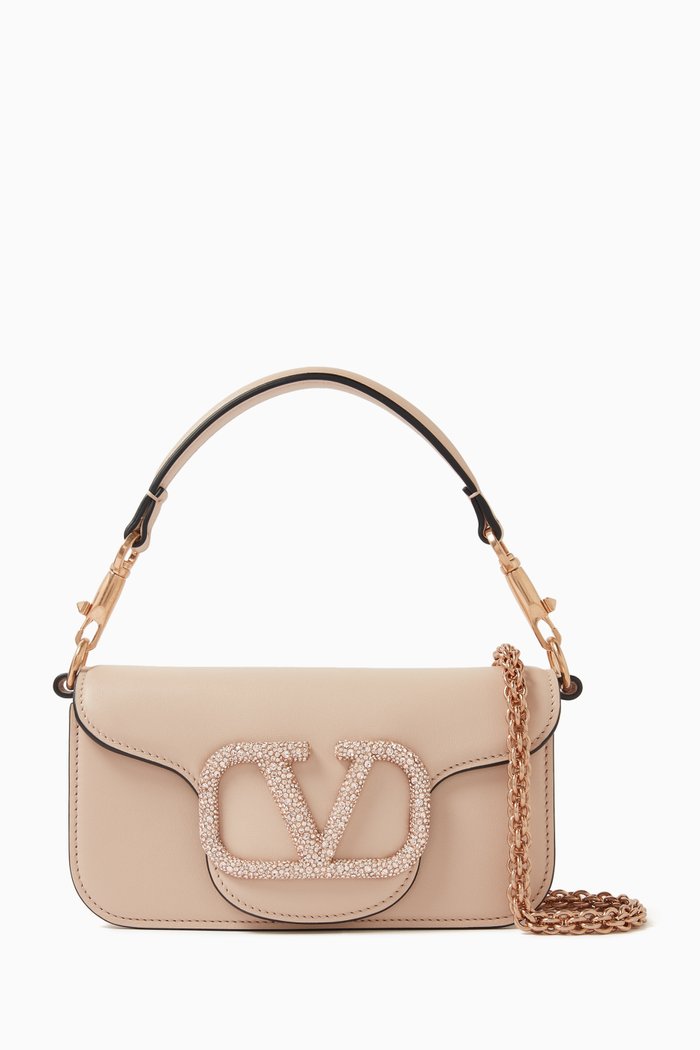 

Valentino Garavani Small Locò Jewel Logo Shoulder Bag in Leather, Neutral