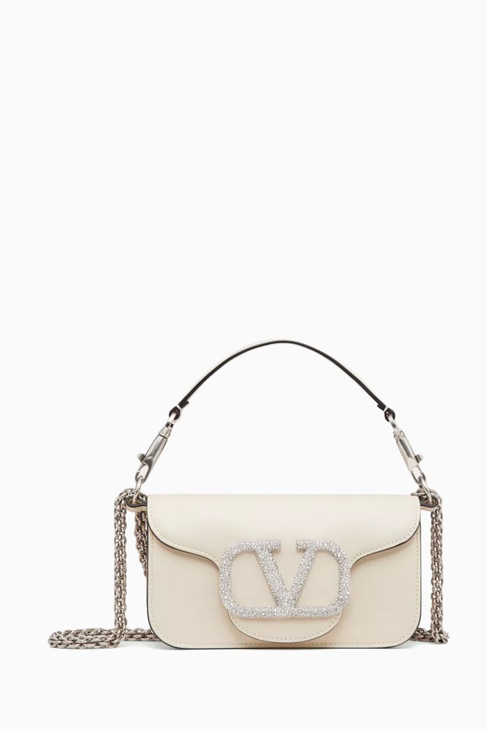 

Valentino Garavani Small Locò Jewel Logo Shoulder Bag in Leather, White