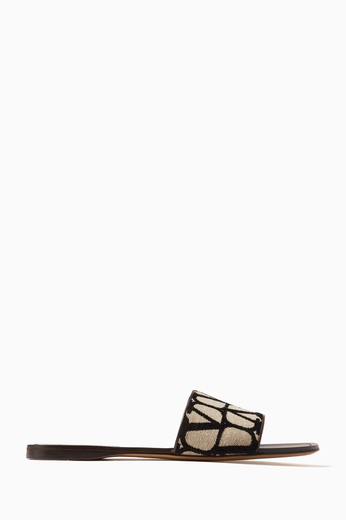 Valentino Garavani Toile Iconographe Slides in Canvas & Leather, Brown