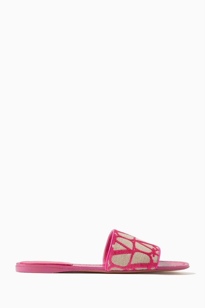 

Valentino Garavani Toile Iconographe Slides in Canvas & Leather, Pink