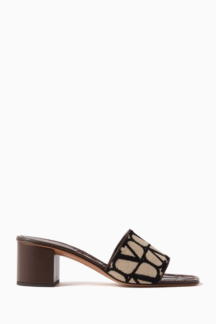 

Valentino Garavani Toile Iconographe 60 Mules in Canvas & Leather, Brown