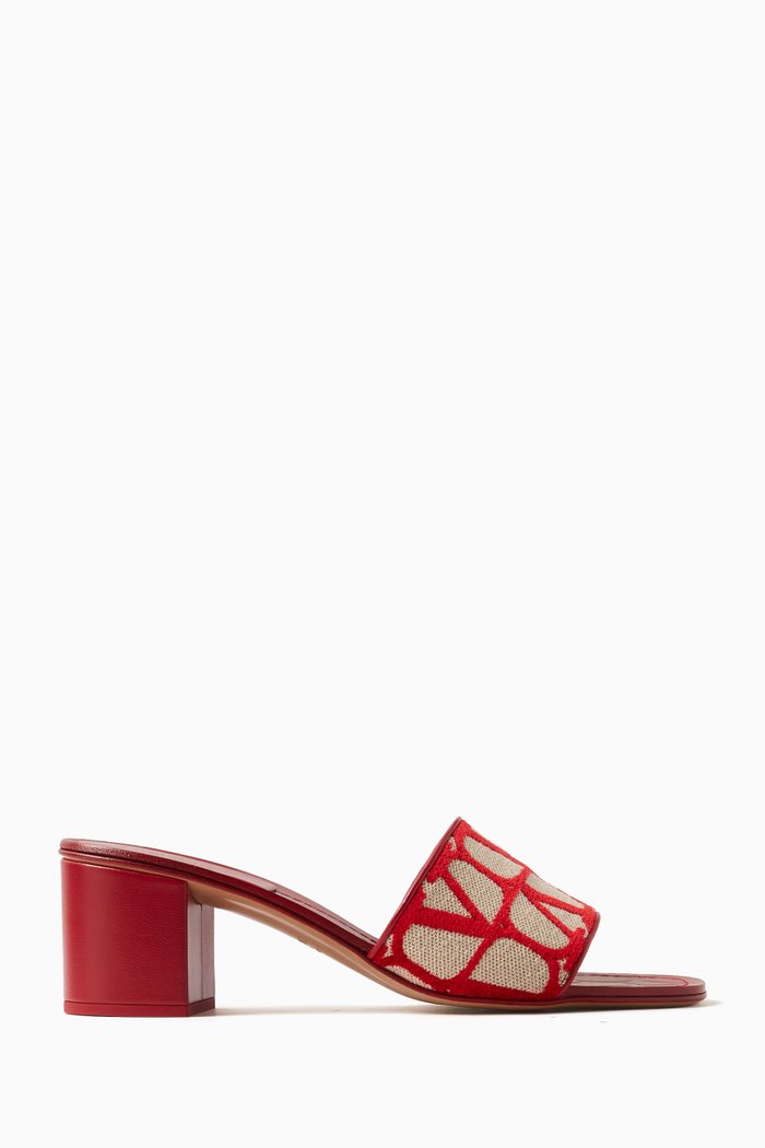 

Valentino Garavani Toile Iconographe 60 Mules in Canvas & Leather, Red