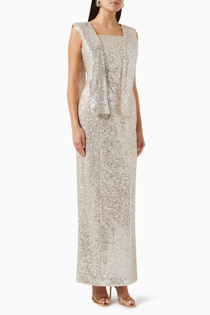 

Draped Maxi Dress in Sequins, Neutral