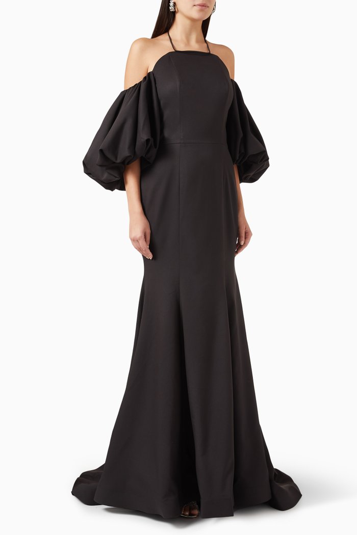 

Cold-shoulder Mermaid Gown in Crepe, Black