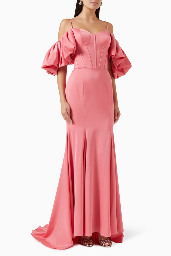 

Corset Cold-shoulder Mermaid Gown in Satin, Pink