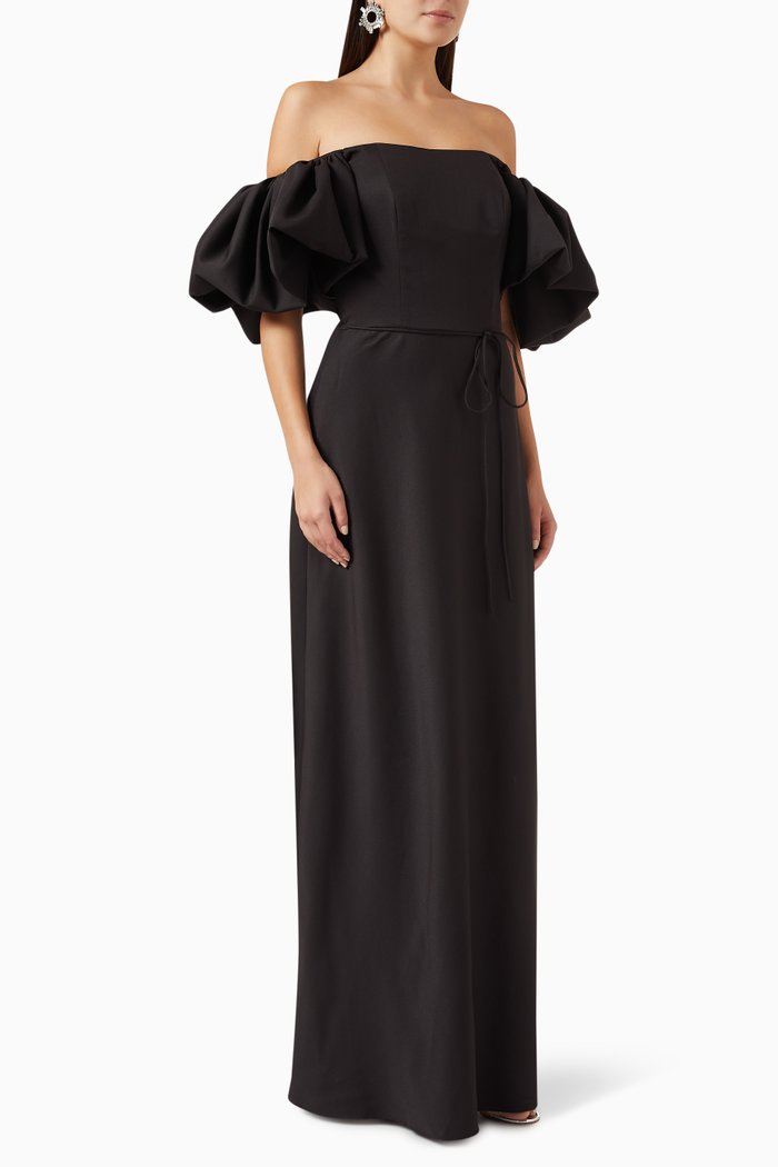 

Off-shoulder A-line Gown in Crepe, Black