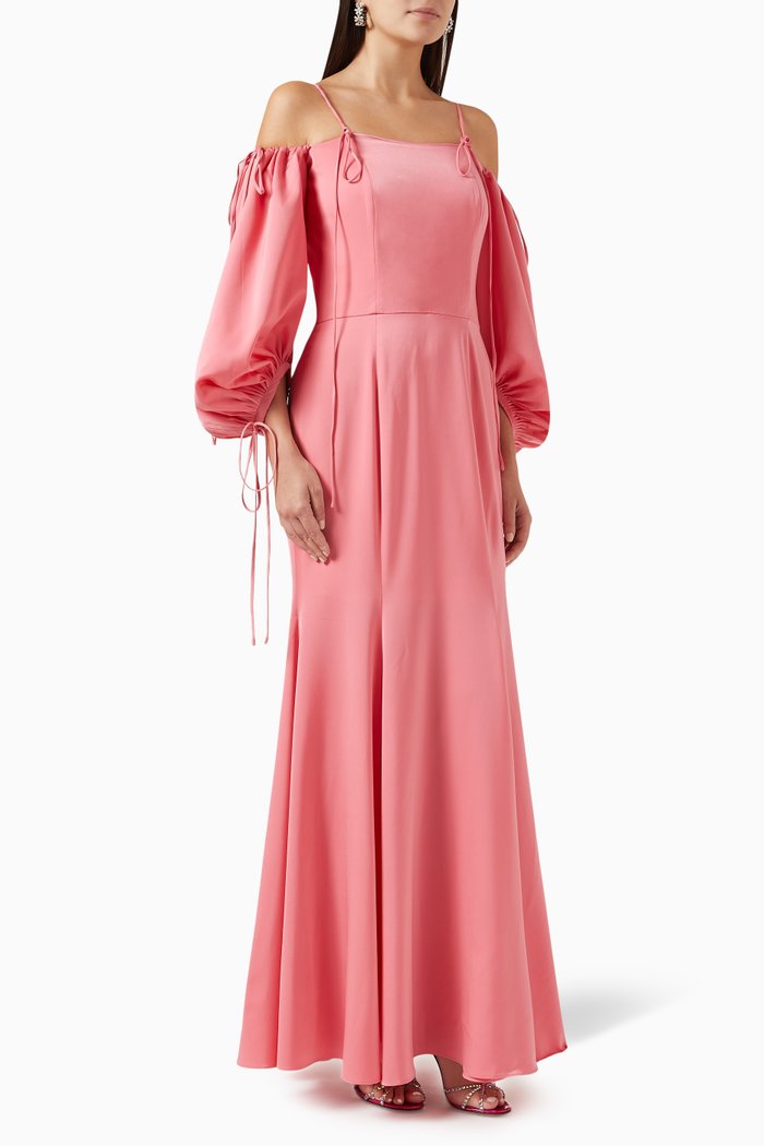 

Puff-sleeves Mermaid Gown in Satin, Pink