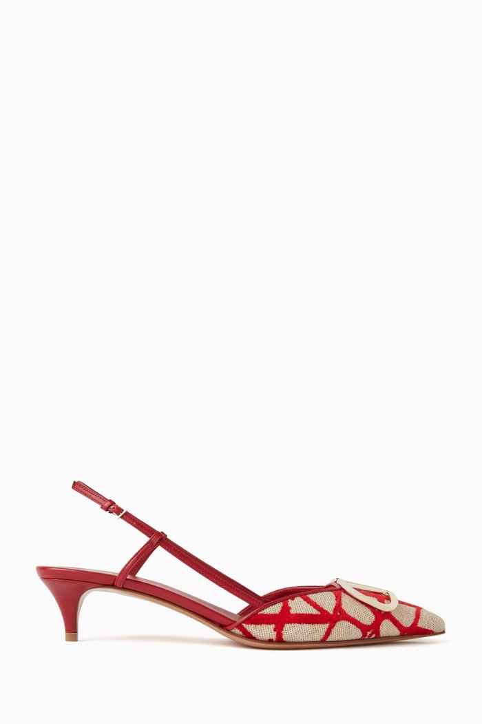 

Valentino Garavani VLOGO Signature 40 Slingback Pumps in Jacquard Canvas & Leather, Red