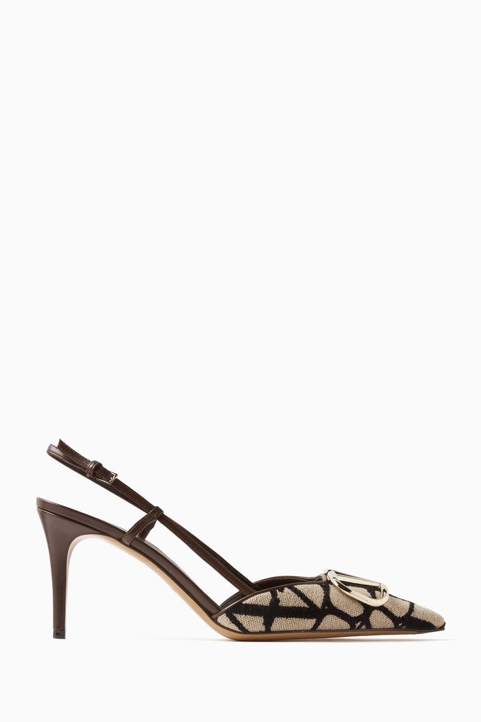

Valentino Garavani VLOGO 80 Slingback Sandals in Jacquard Canvas, Brown