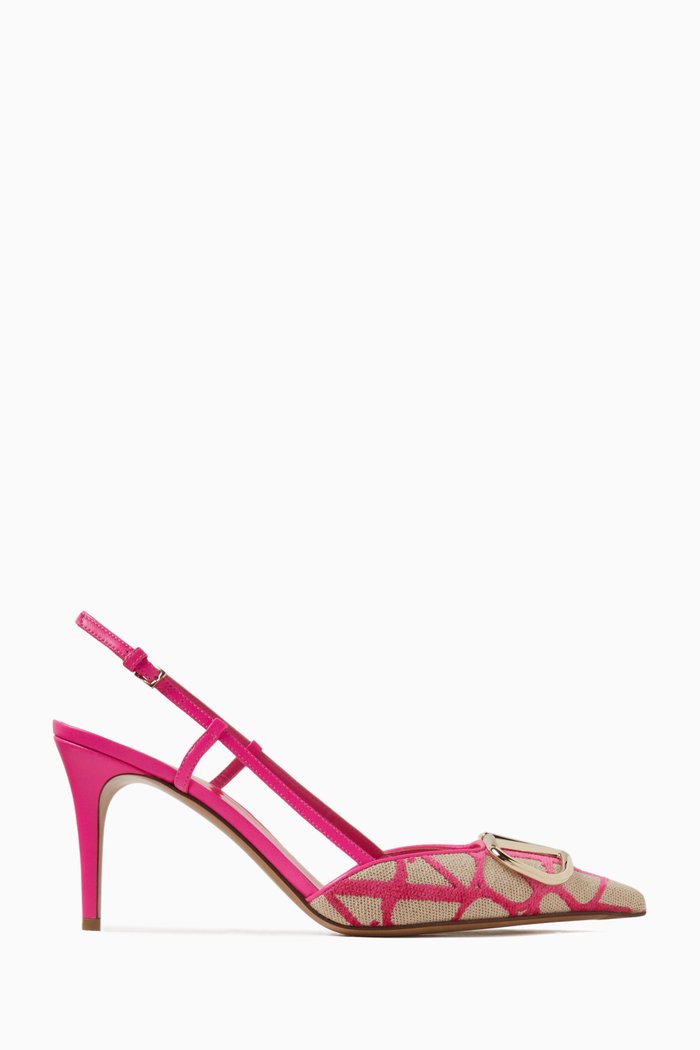 

Valentino Garavani VLOGO 80 Slingback Pumps in Jacquard Canvas, Pink