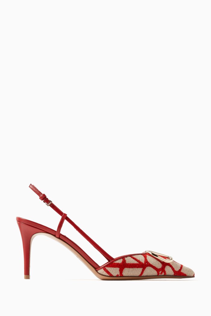 

Valentino Garavani VLOGO 80 Slingback Pumps in Jacquard Canvas, Red