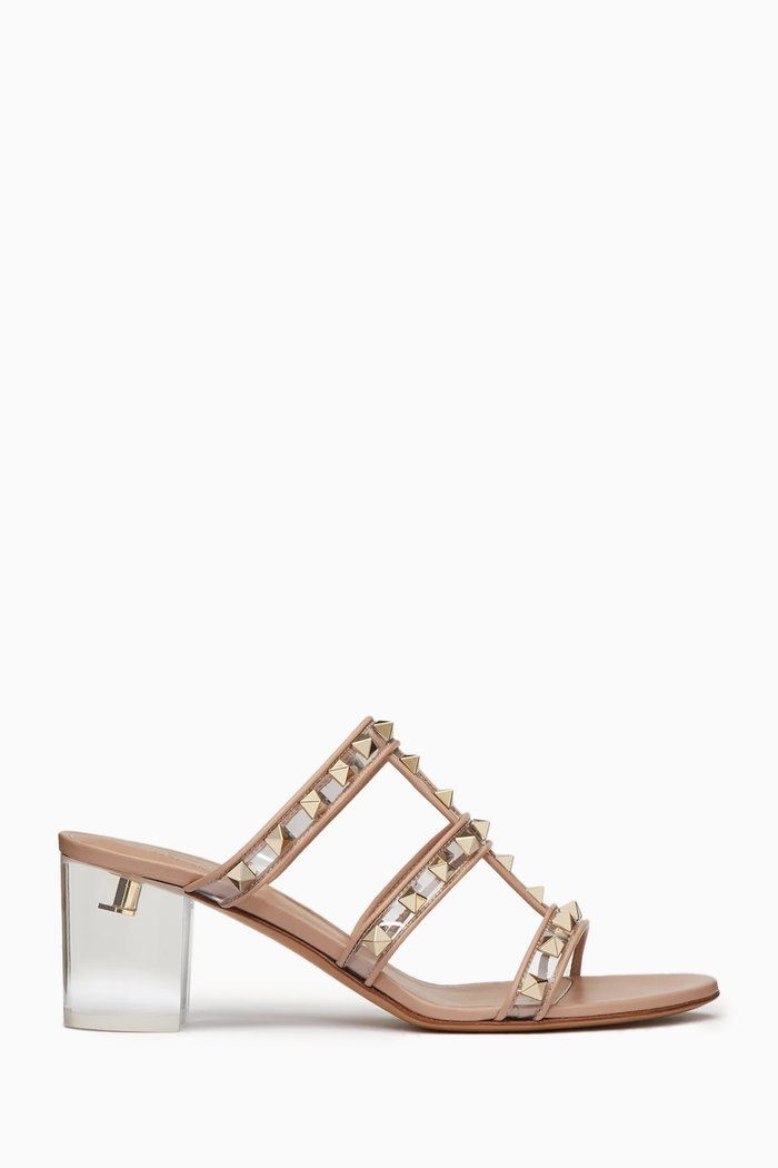 

Valentino Garavani Rockstud 60 Sandals in Leather & Plexi, Pink