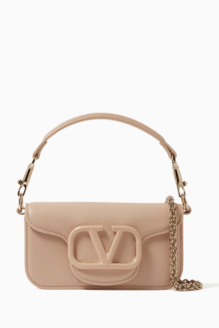 

Valentino Garavani Small Loco Flap-over Shoulder Bag in Vitello Leather, Neutral