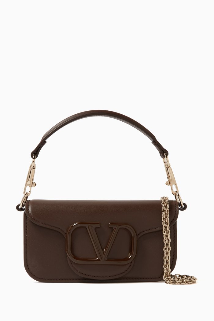 

Valentino Garavani Small Loco Flap-over Shoulder Bag in Vitello Leather, Brown