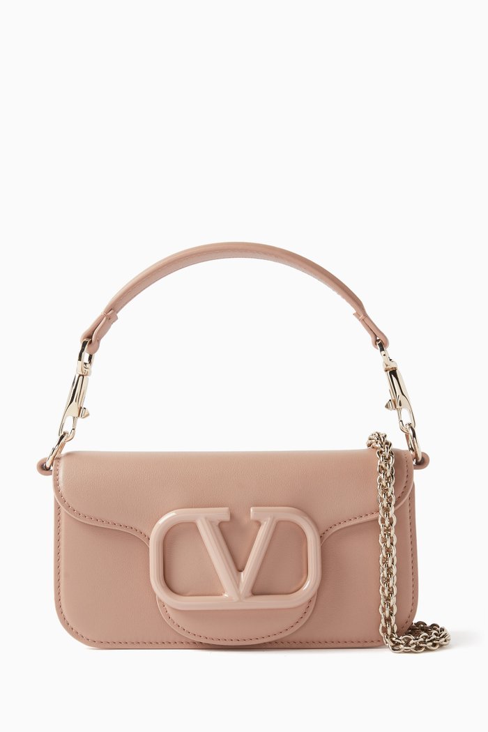 

Valentino Garavani Small Loco Flap-over Shoulder Bag in Vitello Leather, Pink